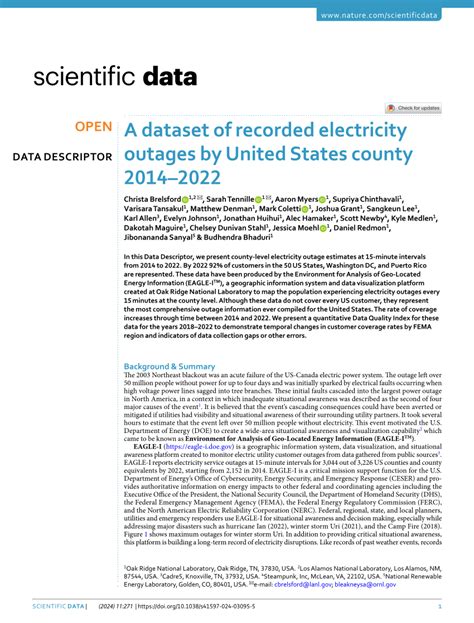 A Dataset Of Recorded Electricity Outages By United States County 2014 2022 Scientific Data