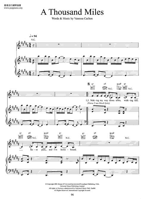 A Thousand Miles Piano Sheet Music Youtube