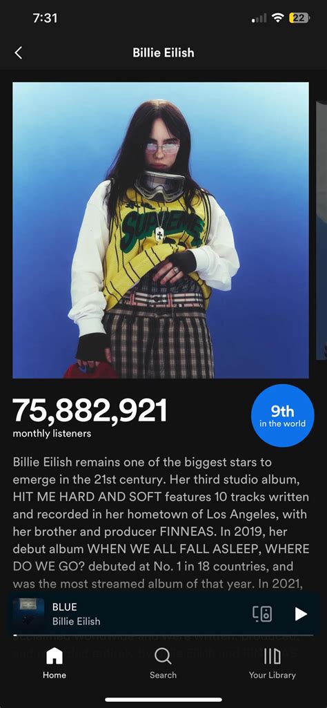 Billie Went From The 22Nd To The 9Th Place In Spotify Since Day Of Album Release R Billieeilish