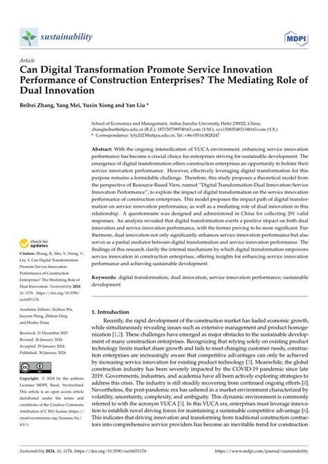 Can Digital Transformation Promote Service Innovation Performance Of Construction Enterprises The Mediating Role Of Dual Innovation