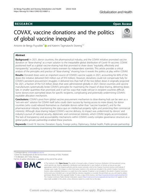Covax Vaccine Donations And The Politics Of Global Vaccine Inequity Globalization And Health Full Text Covax Vaccine Donations And The Politics Of Global Vaccine Inequity Globalization And Health Full Text