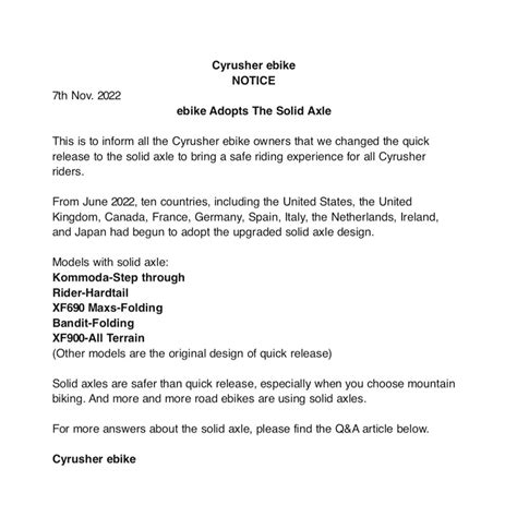 Cyrusher Ebike Notice Cyrusher Sports