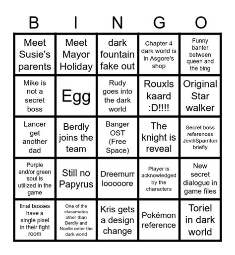 Deltarune Chapter 3 4 Predictions Bingo Card