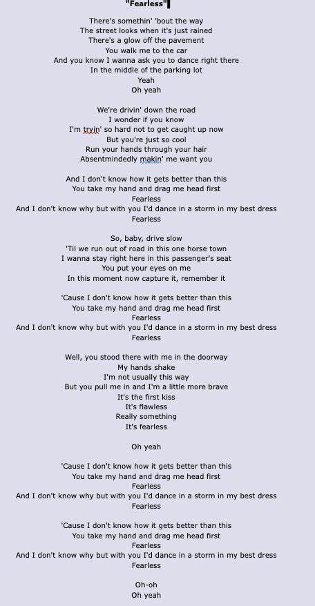 Fearless Taylor Swift Lyrics