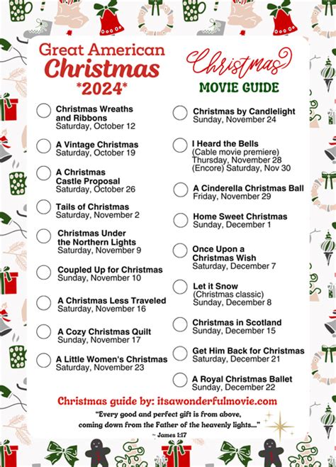 Its A Wonderful Movie Your Guide To Family And Christmas Movies On Tv Great American Family 2024 Christmas Movie Printable Checklist