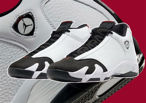 Jordan Brand Has Reintroduced The Iconic Jordan 14 Black Toe Originally Released In 1998 And Inspired By Ferrari Design Featuring A Mix Of White Black Varsity Red And Metallic Silver This