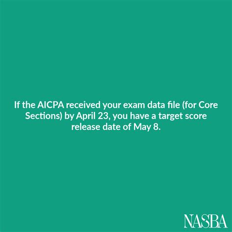Nasba On X If The Aicpa Received Your Exam Data File For Core Sections By May 16 You Have A Target Score Release Date Of May 28 For More Information On Scores