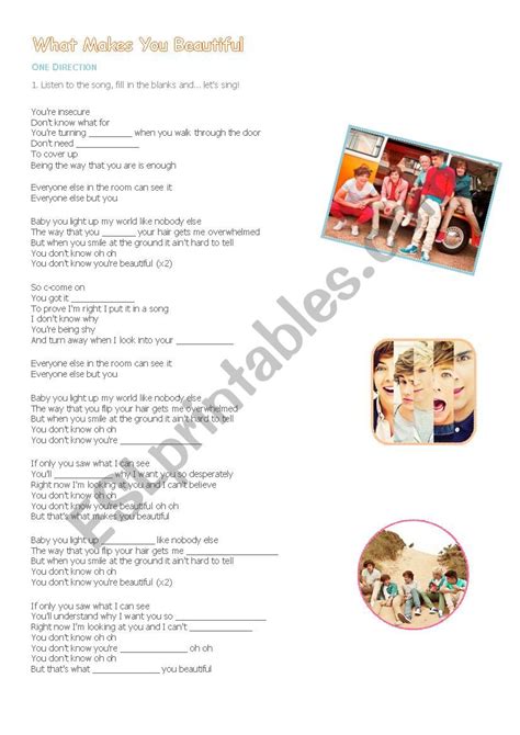 What Makes You Beautiful One Direction Esl Worksheet By Cantletup